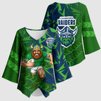 Canberra Raiders Rugby Kimono Sleeve Blouse Fierce Mascot Geometric Tribal Art