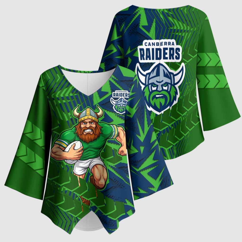 Canberra Raiders Rugby Kimono Sleeve Blouse Fierce Mascot Geometric Tribal Art