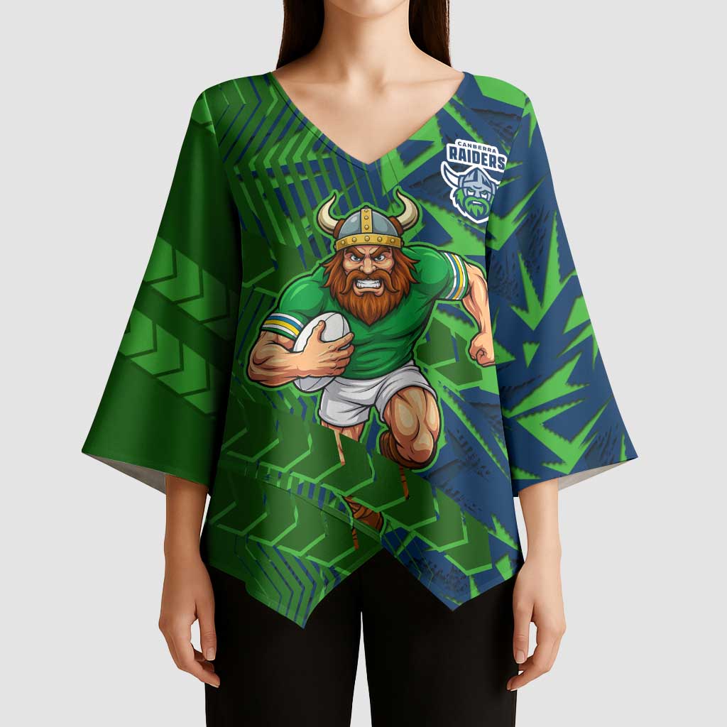 Canberra Raiders Rugby Kimono Sleeve Blouse Fierce Mascot Geometric Tribal Art