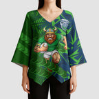 Canberra Raiders Rugby Kimono Sleeve Blouse Fierce Mascot Geometric Tribal Art