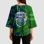 Canberra Raiders Rugby Kimono Sleeve Blouse Fierce Mascot Geometric Tribal Art