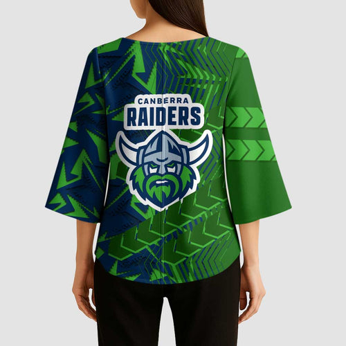 Canberra Raiders Rugby Kimono Sleeve Blouse Fierce Mascot Geometric Tribal Art
