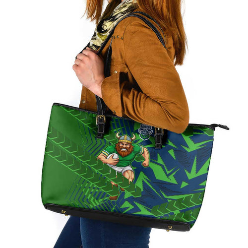 Canberra Raiders Rugby Leather Tote Bag Fierce Mascot Geometric Tribal Art