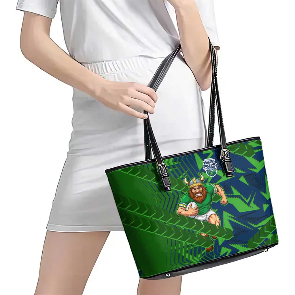 Canberra Raiders Rugby Leather Tote Bag Fierce Mascot Geometric Tribal Art