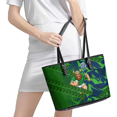 Canberra Raiders Rugby Leather Tote Bag Fierce Mascot Geometric Tribal Art