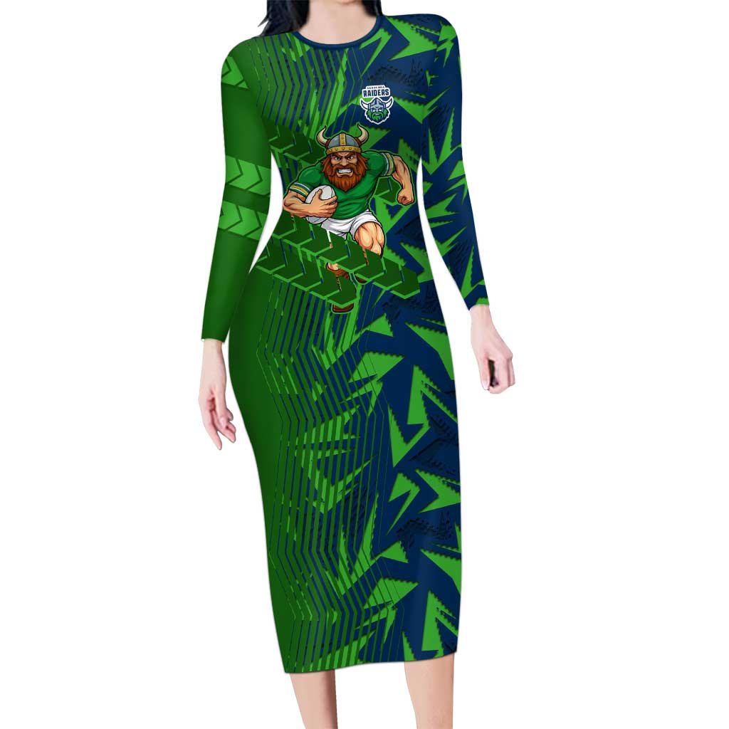 Canberra Raiders Rugby Long Sleeve Bodycon Dress Fierce Mascot Geometric Tribal Art