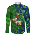Canberra Raiders Rugby Long Sleeve Button Shirt Fierce Mascot Geometric Tribal Art