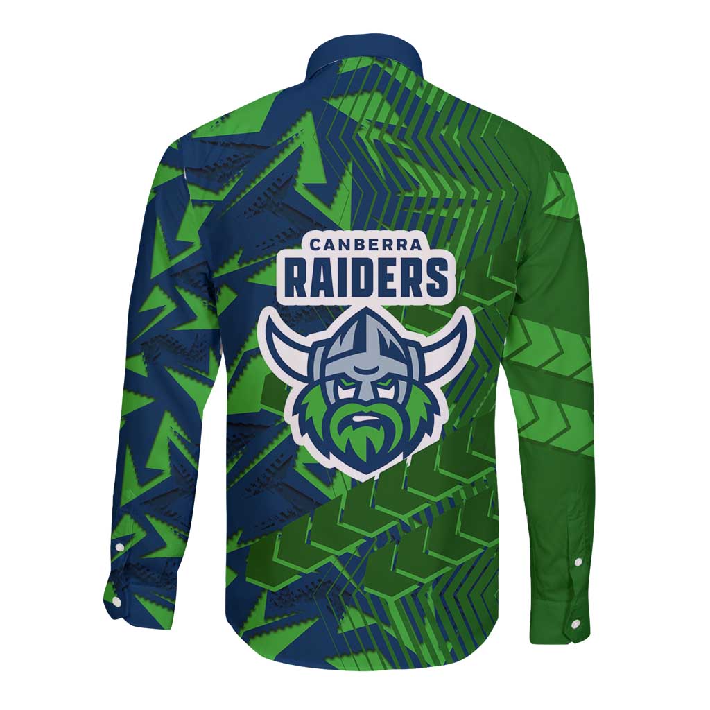 Canberra Raiders Rugby Long Sleeve Button Shirt Fierce Mascot Geometric Tribal Art