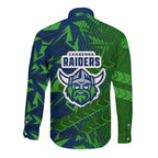 Canberra Raiders Rugby Long Sleeve Button Shirt Fierce Mascot Geometric Tribal Art