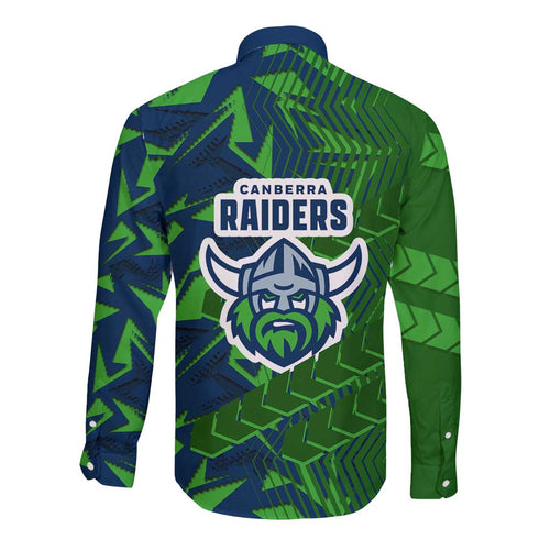 Canberra Raiders Rugby Long Sleeve Button Shirt Fierce Mascot Geometric Tribal Art