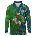 Canberra Raiders Rugby Long Sleeve Polo Shirt Fierce Mascot Geometric Tribal Art