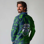 Canberra Raiders Rugby Long Sleeve Polo Shirt Fierce Mascot Geometric Tribal Art