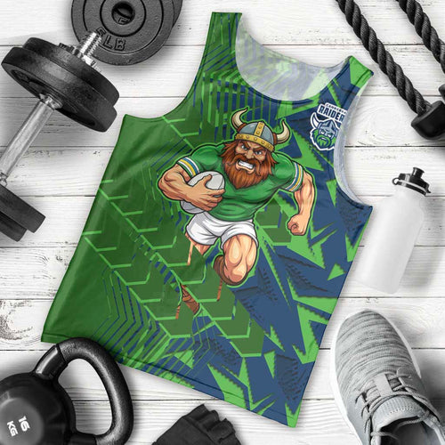 Canberra Raiders Rugby Men Tank Top Fierce Mascot Geometric Tribal Art