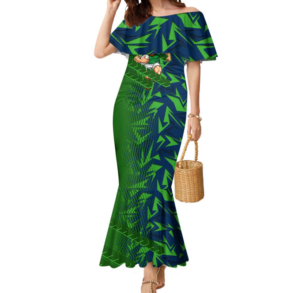 Canberra Raiders Rugby Mermaid Dress Fierce Mascot Geometric Tribal Art