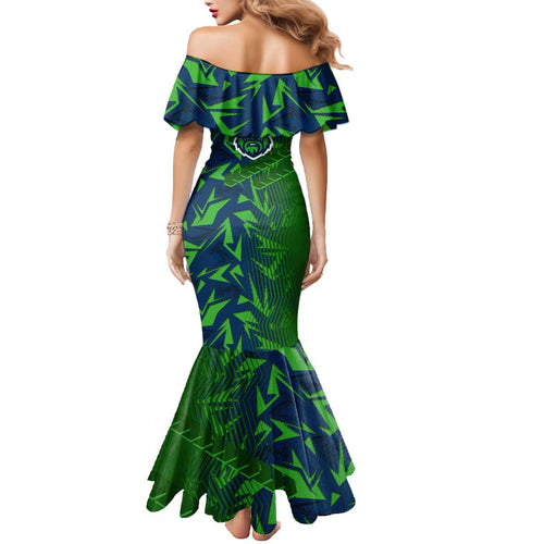 Canberra Raiders Rugby Mermaid Dress Fierce Mascot Geometric Tribal Art