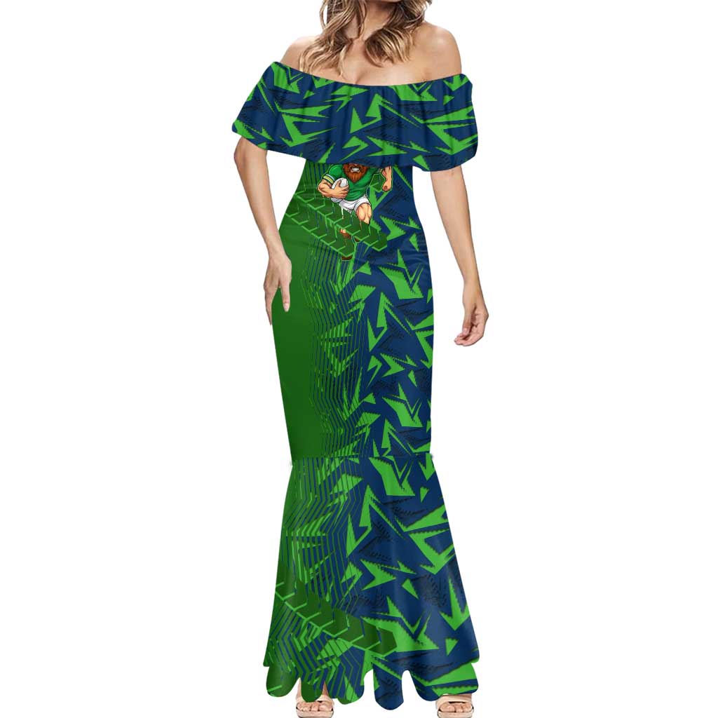 Canberra Raiders Rugby Mermaid Dress Fierce Mascot Geometric Tribal Art
