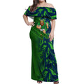 Canberra Raiders Rugby Off Shoulder Maxi Dress Fierce Mascot Geometric Tribal Art