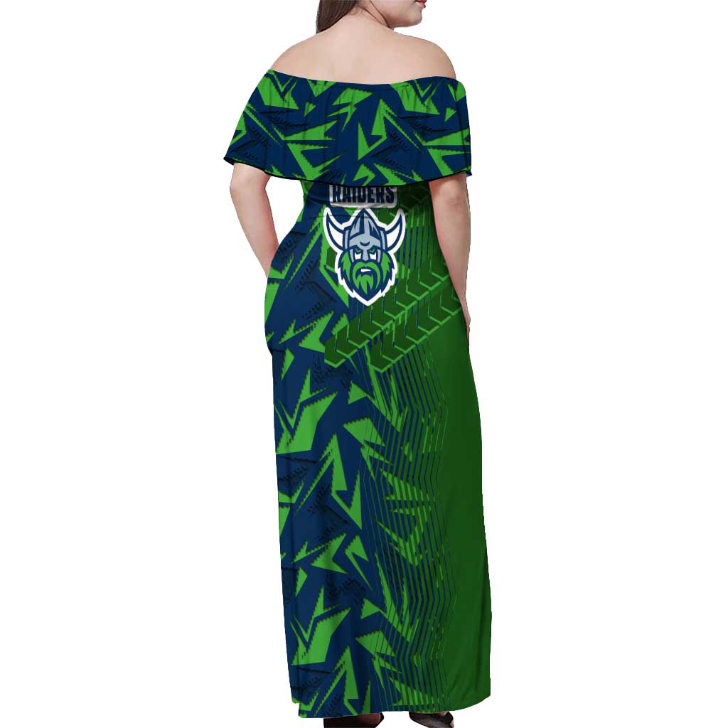 Canberra Raiders Rugby Off Shoulder Maxi Dress Fierce Mascot Geometric Tribal Art