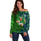 Canberra Raiders Rugby Off Shoulder Sweater Fierce Mascot Geometric Tribal Art