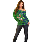 Canberra Raiders Rugby Off Shoulder Sweater Fierce Mascot Geometric Tribal Art