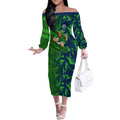 Canberra Raiders Rugby Off The Shoulder Long Sleeve Dress Fierce Mascot Geometric Tribal Art