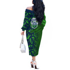 Canberra Raiders Rugby Off The Shoulder Long Sleeve Dress Fierce Mascot Geometric Tribal Art