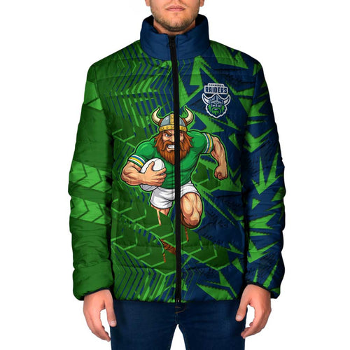 Canberra Raiders Rugby Padded Jacket Fierce Mascot Geometric Tribal Art
