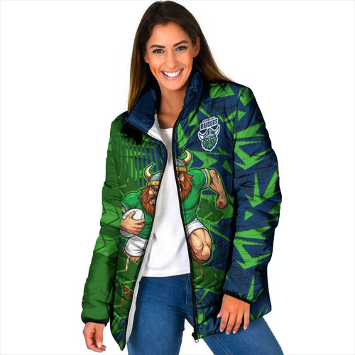 Canberra Raiders Rugby Padded Jacket Fierce Mascot Geometric Tribal Art