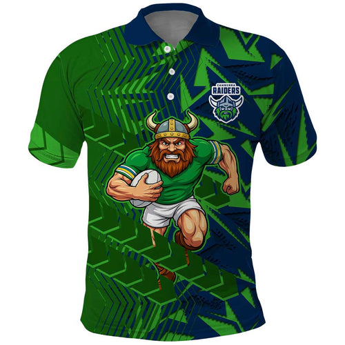 Canberra Raiders Rugby Polo Shirt Fierce Mascot Geometric Tribal Art