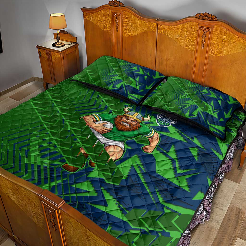 Canberra Raiders Rugby Quilt Bed Set Fierce Mascot Geometric Tribal Art