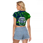 Canberra Raiders Rugby Raglan Cropped T Shirt Fierce Mascot Geometric Tribal Art