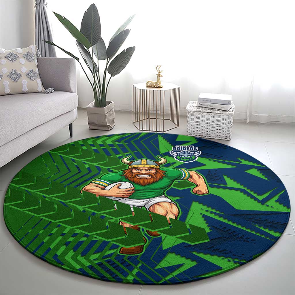 Canberra Raiders Rugby Round Carpet Fierce Mascot Geometric Tribal Art