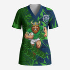 Canberra Raiders Rugby Scrub Top Fierce Mascot Geometric Tribal Art