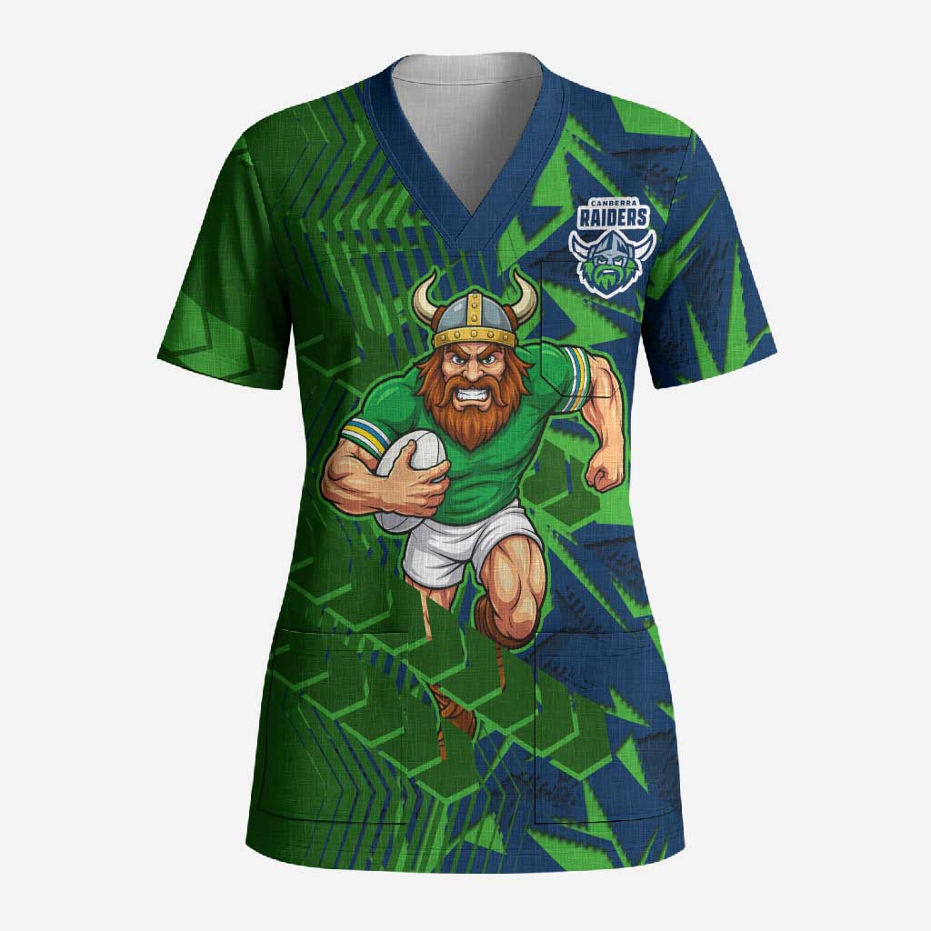 Canberra Raiders Rugby Scrub Top Fierce Mascot Geometric Tribal Art