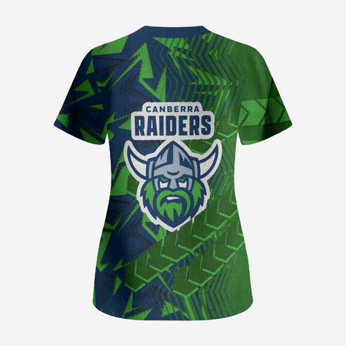 Canberra Raiders Rugby Scrub Top Fierce Mascot Geometric Tribal Art