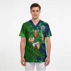 Canberra Raiders Rugby Scrub Top Fierce Mascot Geometric Tribal Art