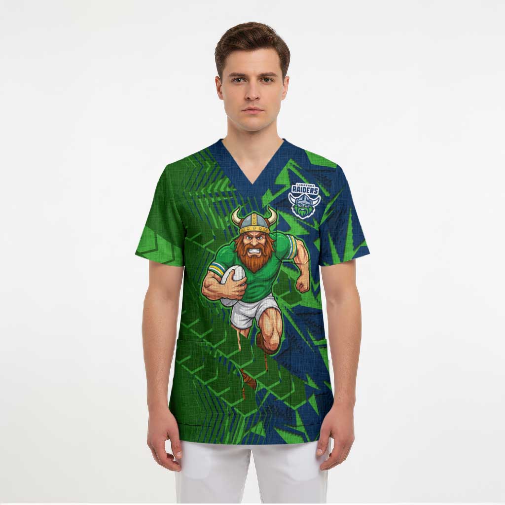 Canberra Raiders Rugby Scrub Top Fierce Mascot Geometric Tribal Art