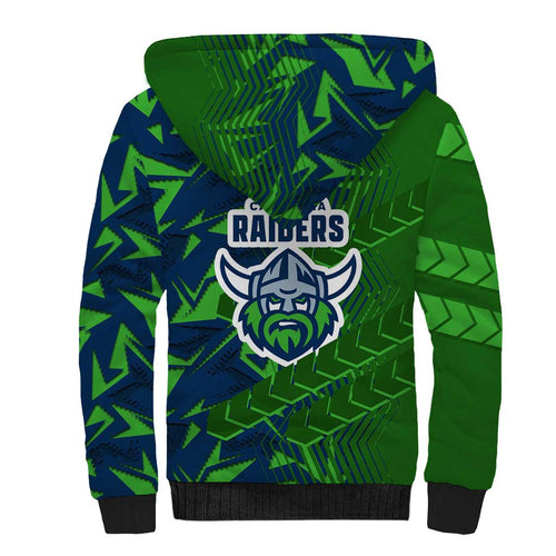 Canberra Raiders Rugby Sherpa Hoodie Fierce Mascot Geometric Tribal Art