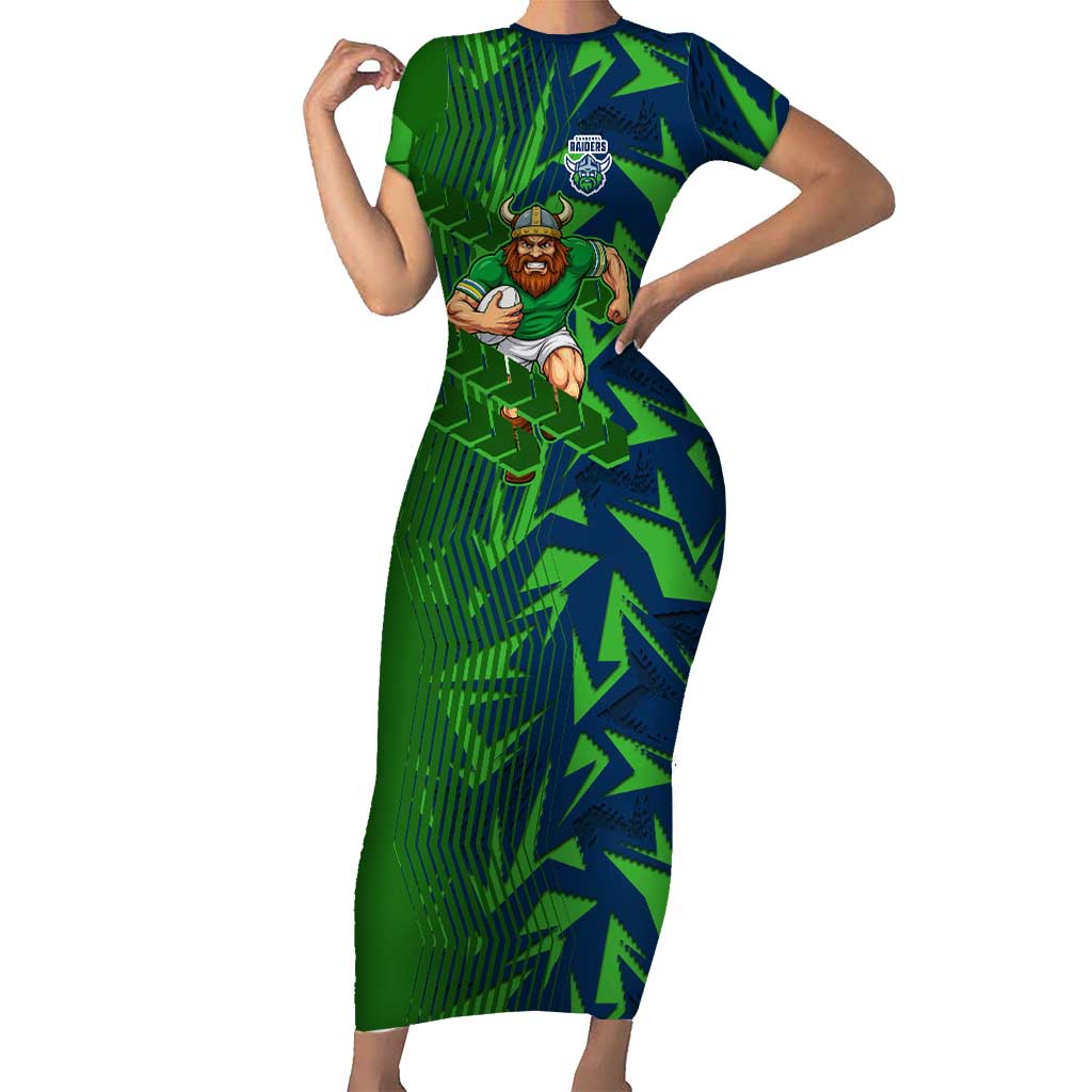 Canberra Raiders Rugby Short Sleeve Bodycon Dress Fierce Mascot Geometric Tribal Art
