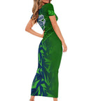 Canberra Raiders Rugby Short Sleeve Bodycon Dress Fierce Mascot Geometric Tribal Art