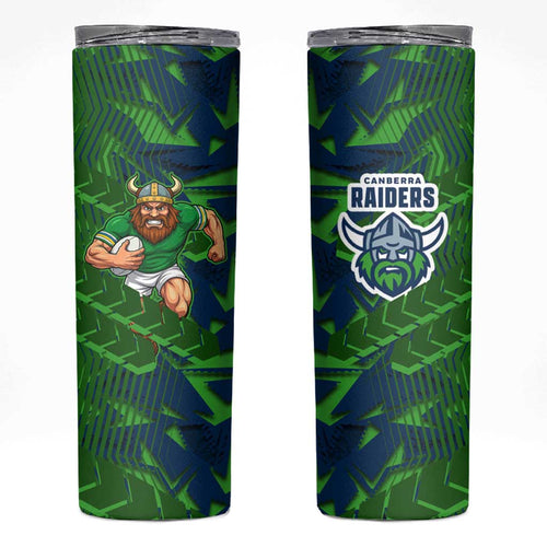 Canberra Raiders Rugby Skinny Tumbler Fierce Mascot Geometric Tribal Art