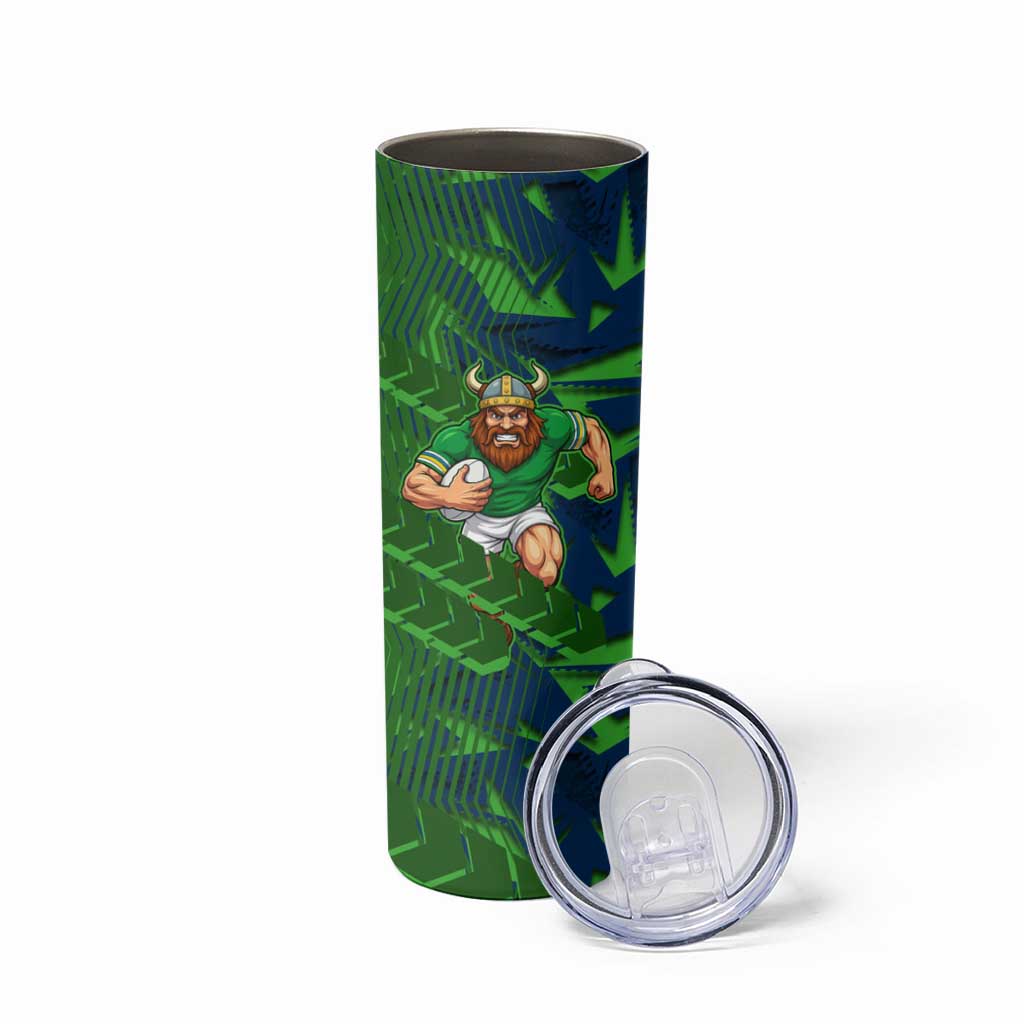 Canberra Raiders Rugby Skinny Tumbler Fierce Mascot Geometric Tribal Art