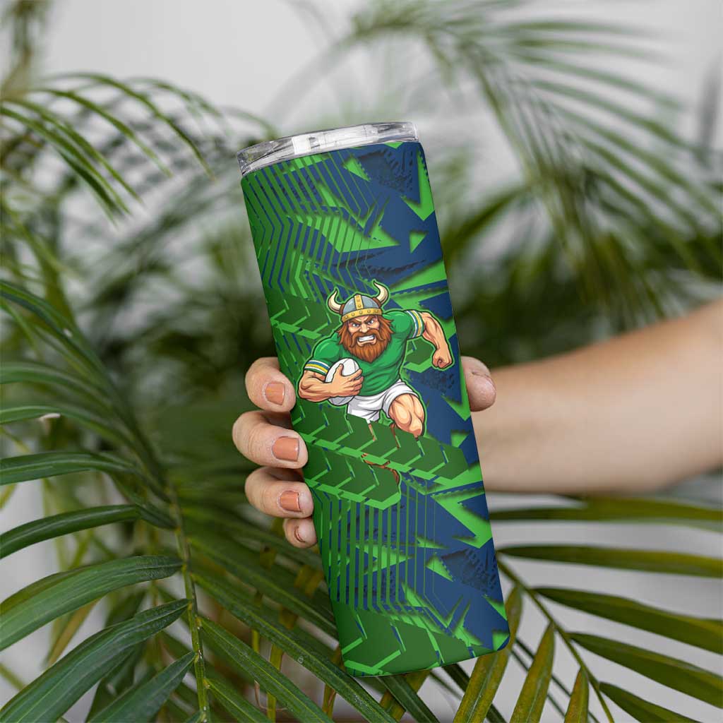 Canberra Raiders Rugby Skinny Tumbler Fierce Mascot Geometric Tribal Art