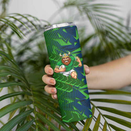Canberra Raiders Rugby Skinny Tumbler Fierce Mascot Geometric Tribal Art
