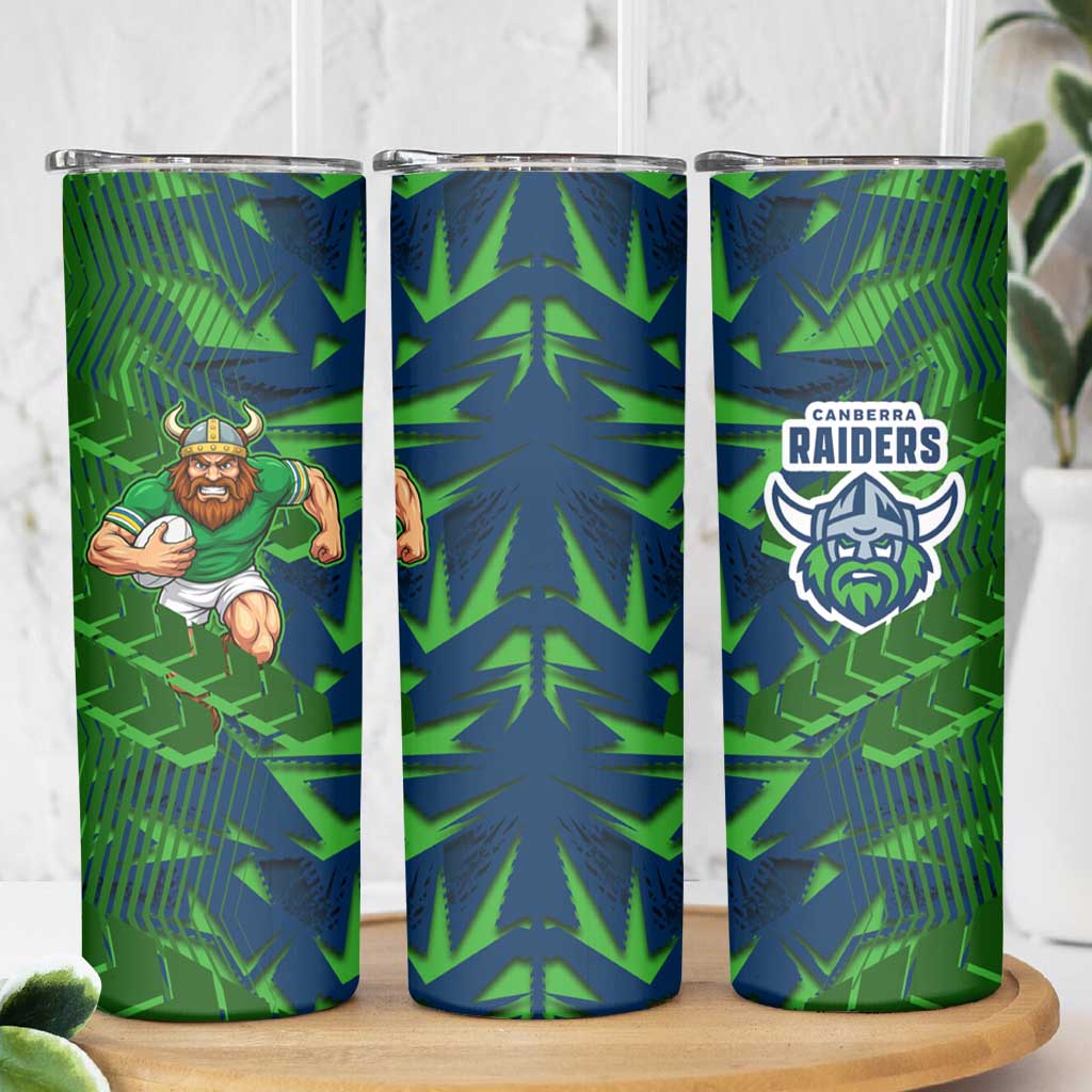 Canberra Raiders Rugby Skinny Tumbler Fierce Mascot Geometric Tribal Art