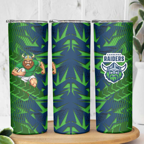 Canberra Raiders Rugby Skinny Tumbler Fierce Mascot Geometric Tribal Art