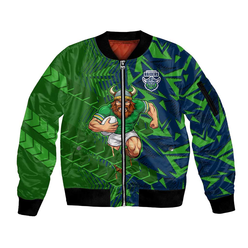 Canberra Raiders Rugby Sleeve Zip Bomber Jacket Fierce Mascot Geometric Tribal Art