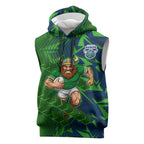 Canberra Raiders Rugby Sleeveless Hoodie Fierce Mascot Geometric Tribal Art