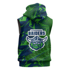 Canberra Raiders Rugby Sleeveless Hoodie Fierce Mascot Geometric Tribal Art