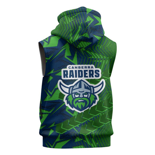 Canberra Raiders Rugby Sleeveless Hoodie Fierce Mascot Geometric Tribal Art
